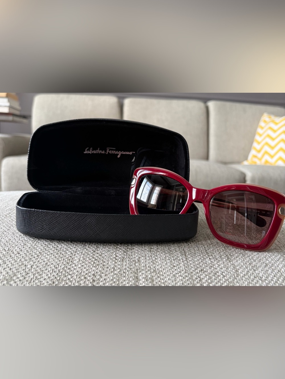 Salvatore Ferragamo Glossy Red Cat-Eye with Blush Trim Women's Sunglasses